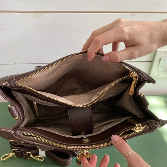 Charming Charlie Dark Brown Satchel with Gold Hardware - Picture 4 of 6